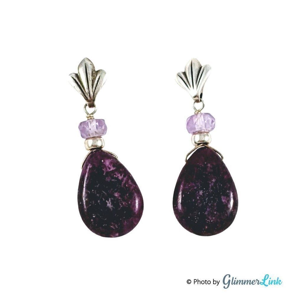 Sterling Silver Purple Stone & Amethyst Teardrop Earrings